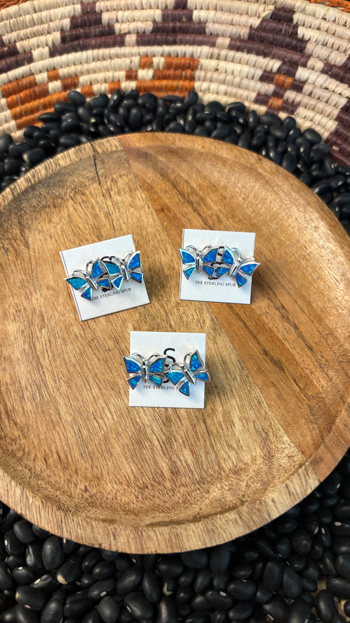 BLUE OPAL BUTTERFLY STUD EARRINGS