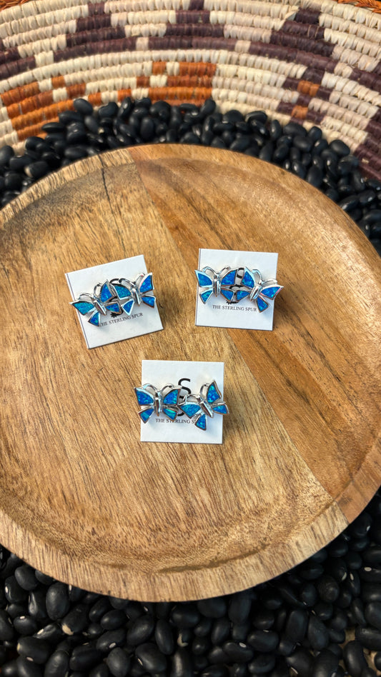 BLUE OPAL BUTTERFLY STUD EARRINGS