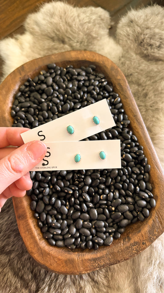KINGMAN TURQUOISE OVAL STUDS BY LINDA YAZZIE