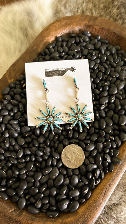 ZUNI NEEDLEPOINT FLOWER DANGLE EARRINGS