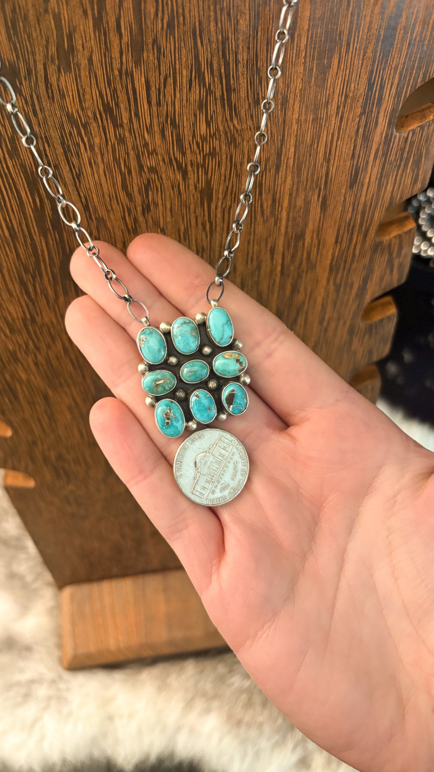 9 STONE TURQUOISE SQUARE NECKLACE BY SHARON FRANCISCO