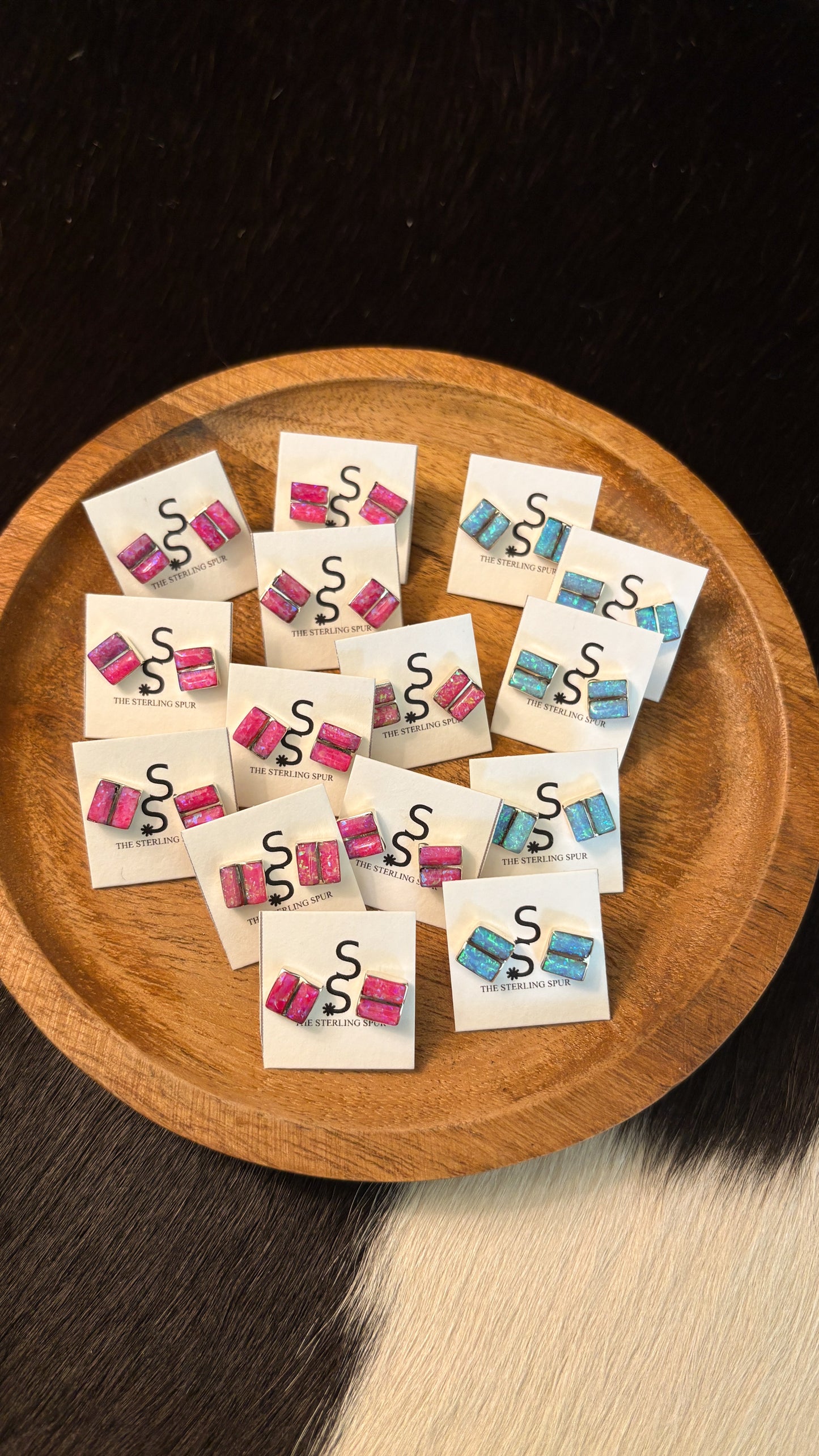 SQUARE OPAL ZUNI STUD EARRINGS