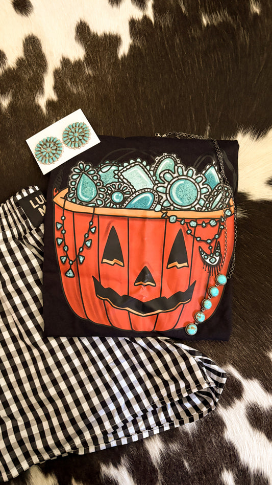 JACK-O’-LANERN BUCKET OF TURQUOISE TEE