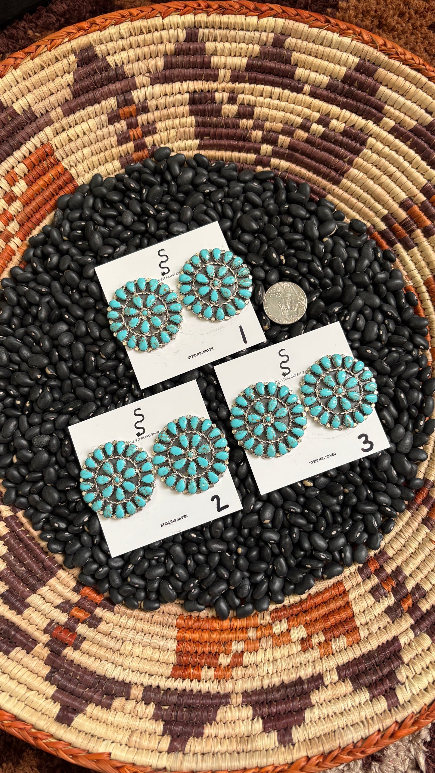 LARGE BLUE TURQUOISE CLUSTER EARRINGS