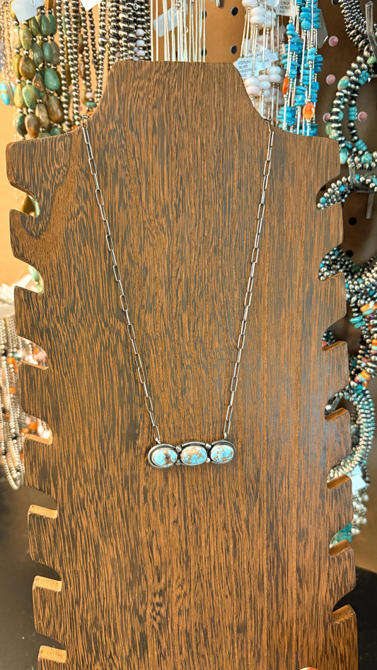 3 STONE GOLDEN HILLS TURQUOISE NECKLACE BY DANNY HENIO