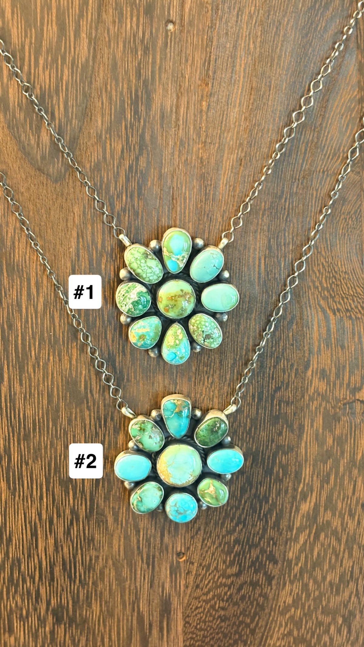 SONORAN GOLD TURQUOISE CLUSTER NECKLACE STAMPED TS STERLING
