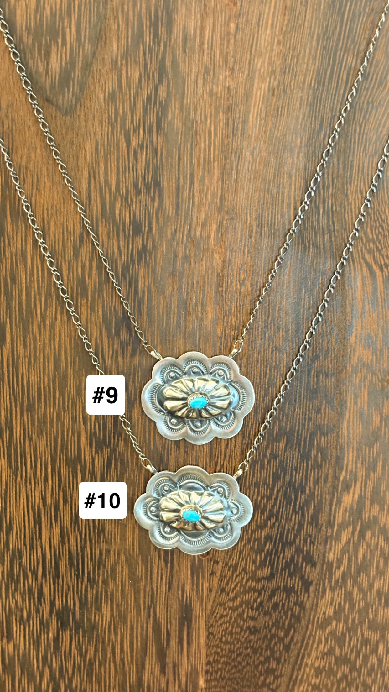 CONCHO NECKLACE W TURQUOISE STONE BY LAVINA BENALLY