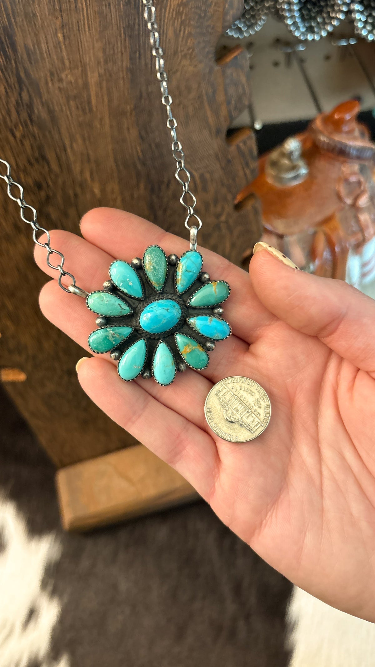 ROUND TURQUOISE CLUSTER NECKLACE BY DEBRA SMITH