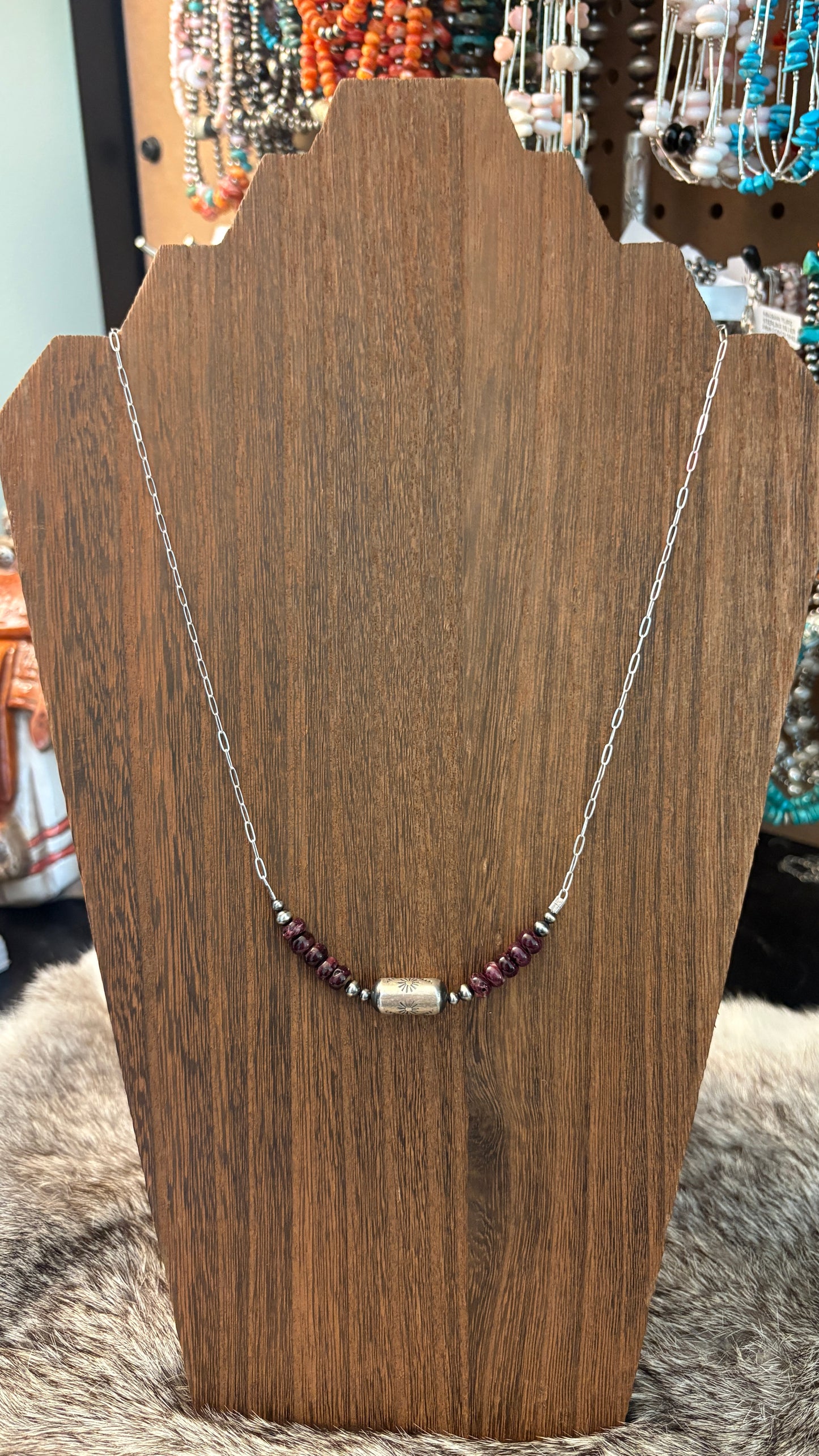 PURPLE SPINY OYSTER BARREL BEAD CHAIN NECKLACE