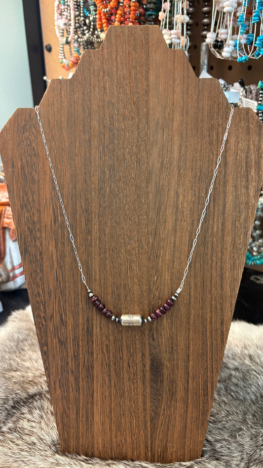 PURPLE SPINY OYSTER BARREL BEAD CHAIN NECKLACE