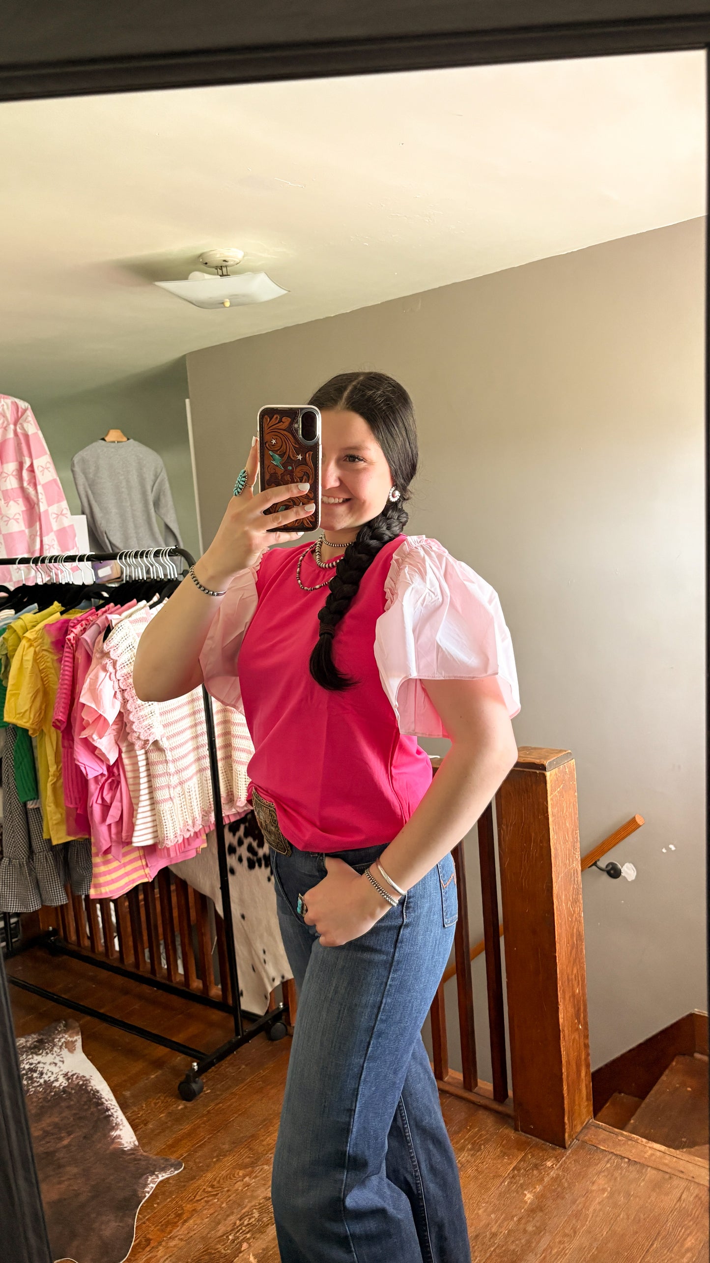 TWO TONE PINK RUFFLE TOP