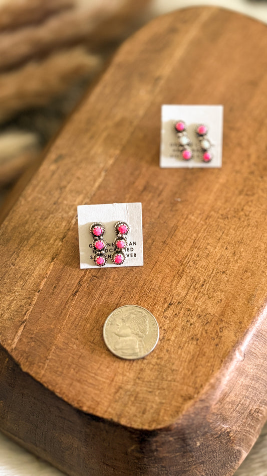 TRIPLE STONE HOT PINK OPAL STUDS