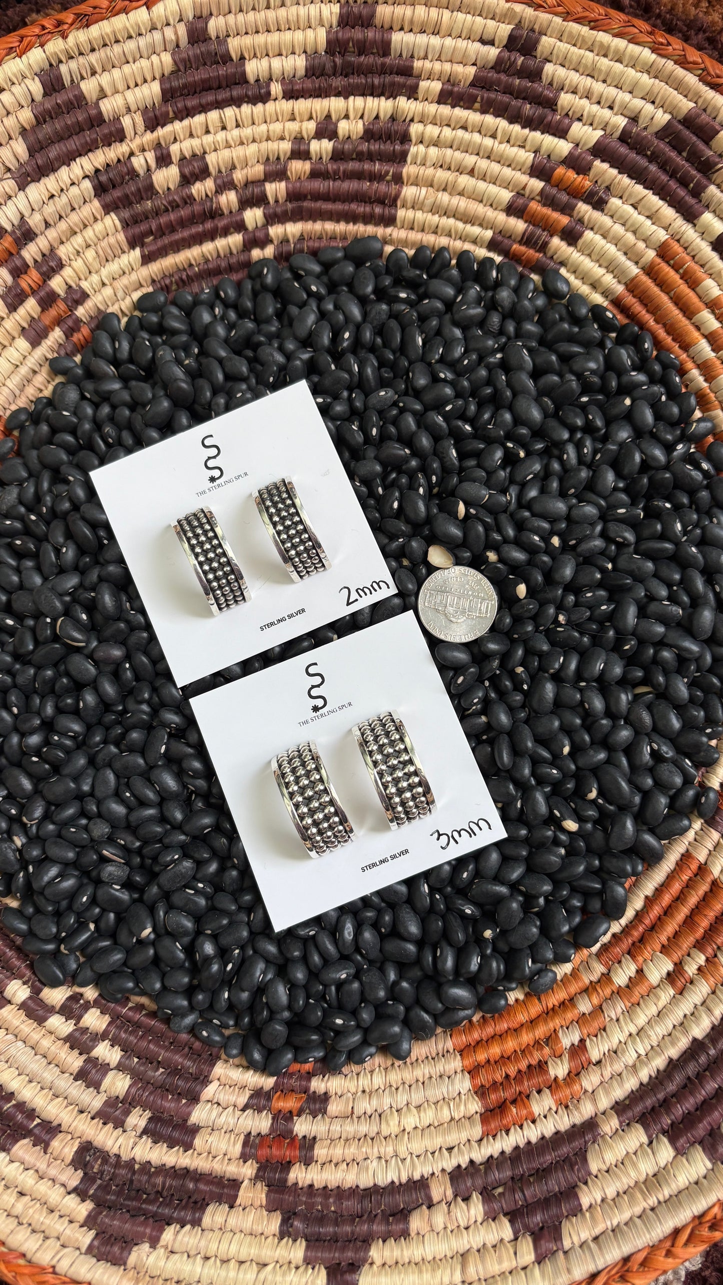 TRIPLE ROW BALL HALF HOOP EARRINGS