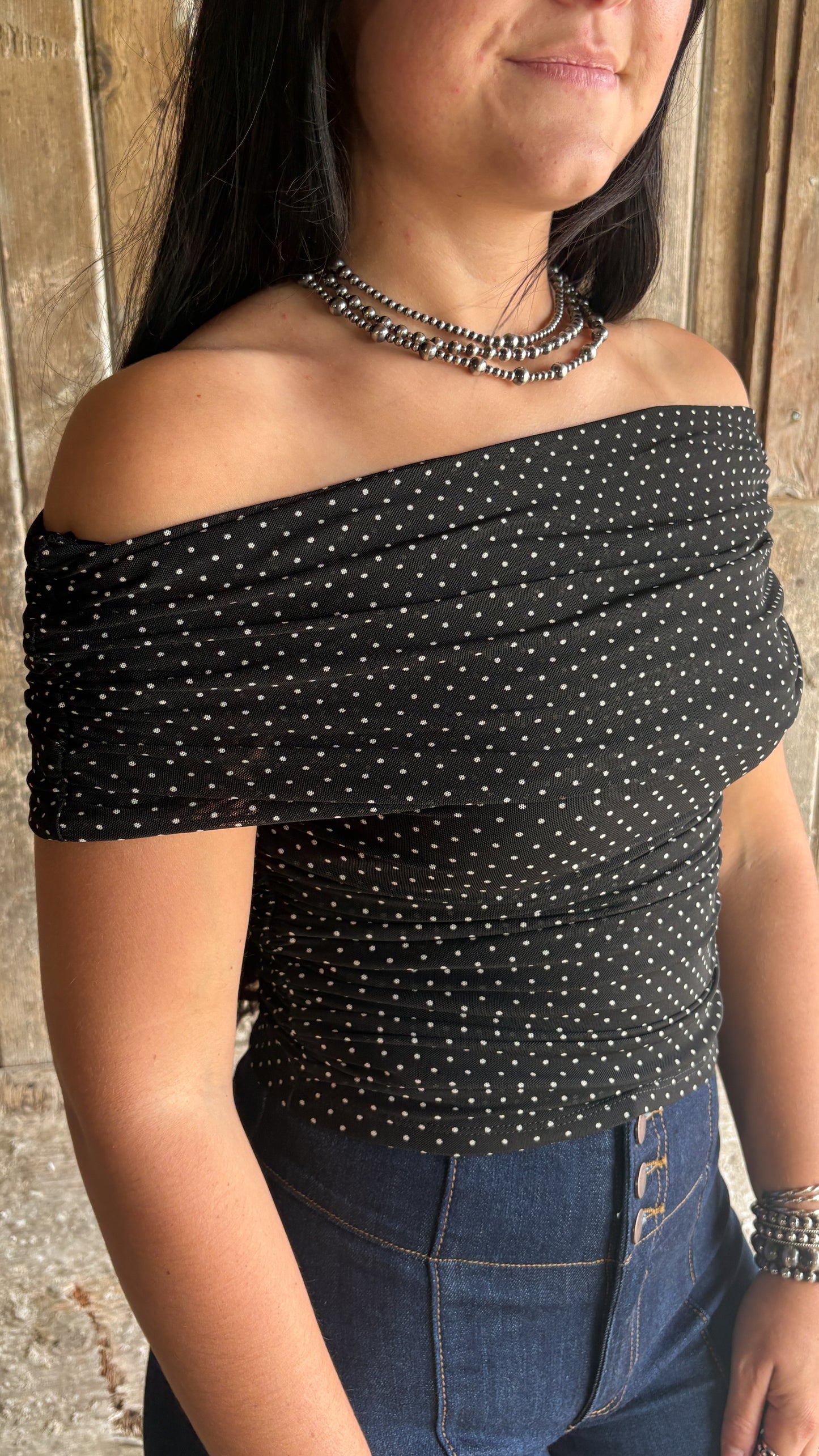 POLKA DOT OFF THE SHOULDER TOP