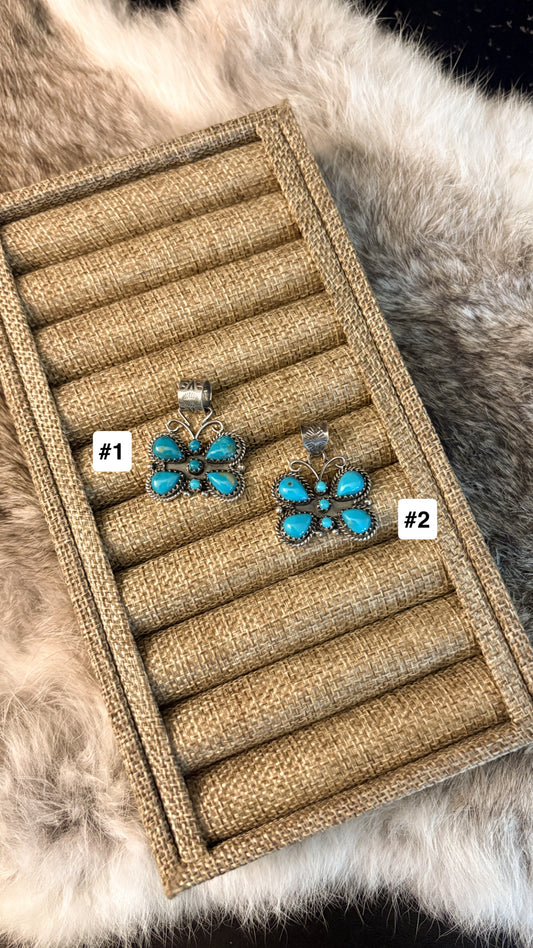 TURQUOISE BUTTERFLY PENDANT W STAMPED BAIL