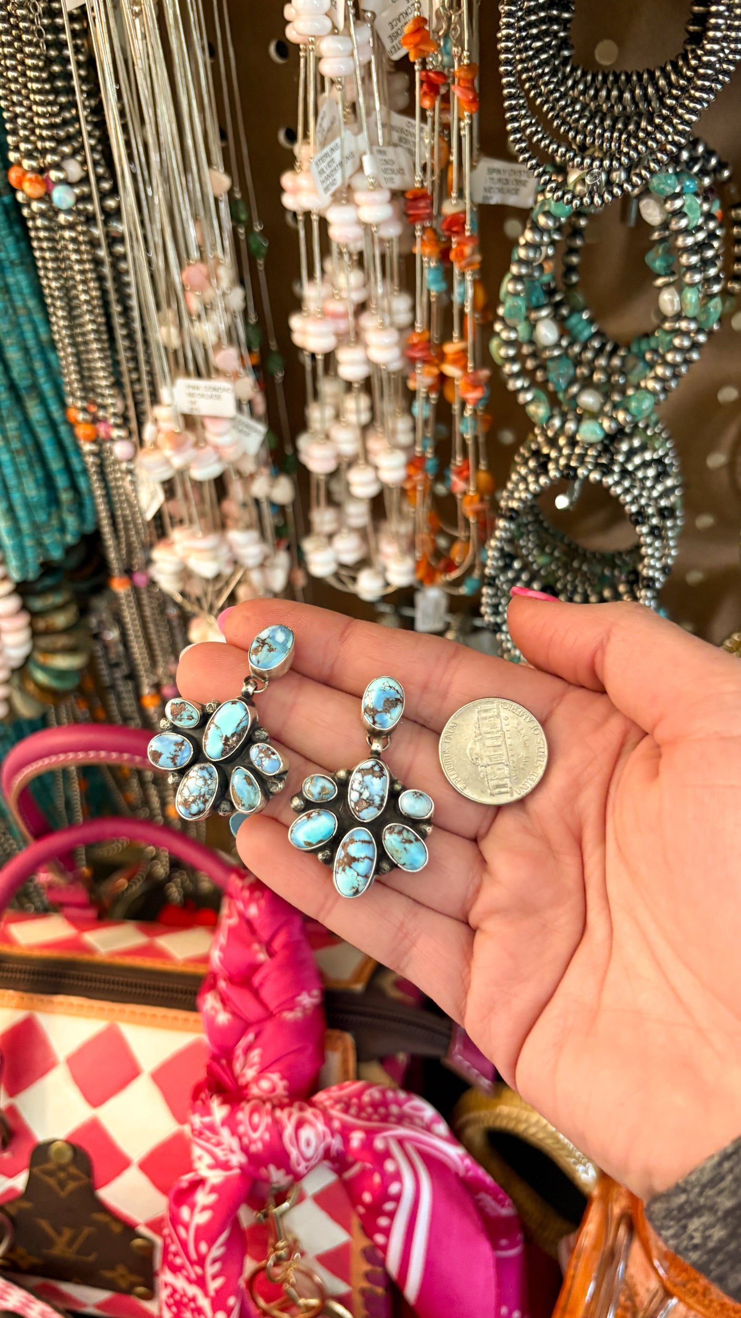 GOLDEN HILLS TURQUOISE HALF CLUSTER DANGLE EARRINGS
