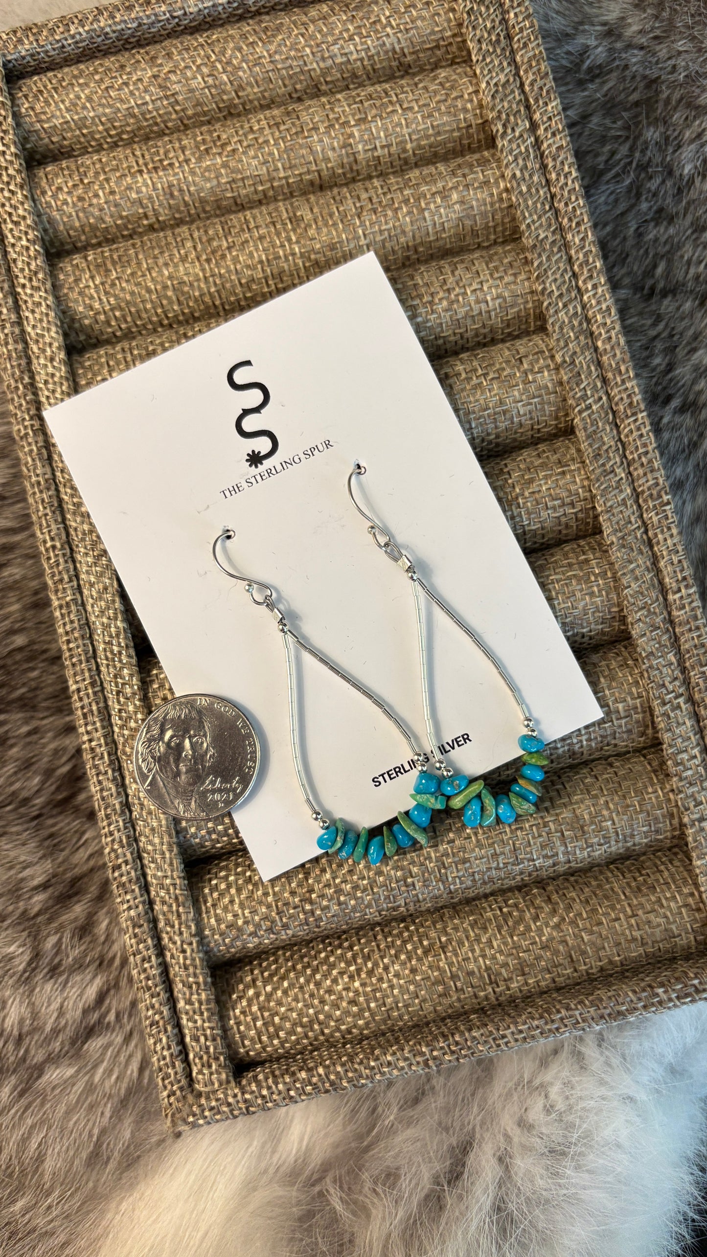 PIXIE VARISITE & TURQUOISE LIQUID SILVER HOOP EARRINGS