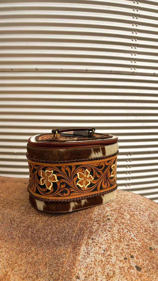 XL FLOWER LEATHER TOOLED JEWELRY BOX