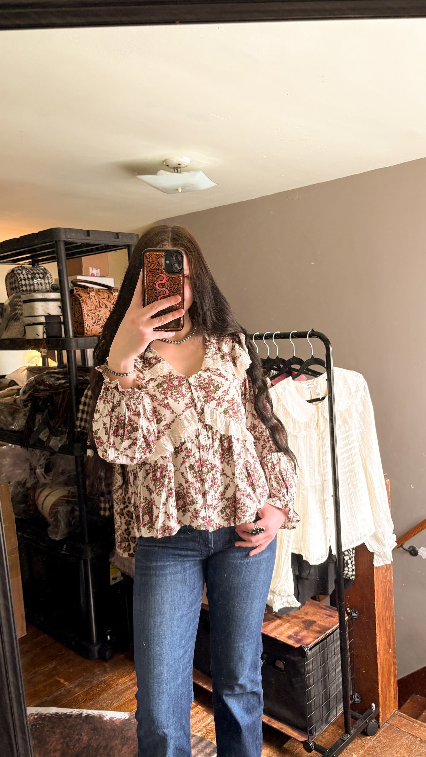 FLORAL LONG SLEEVE RUFFLE TOP