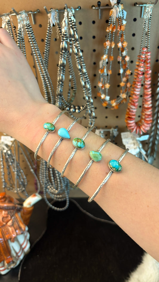 TURQUOISE CUFF W STAMPED BAND