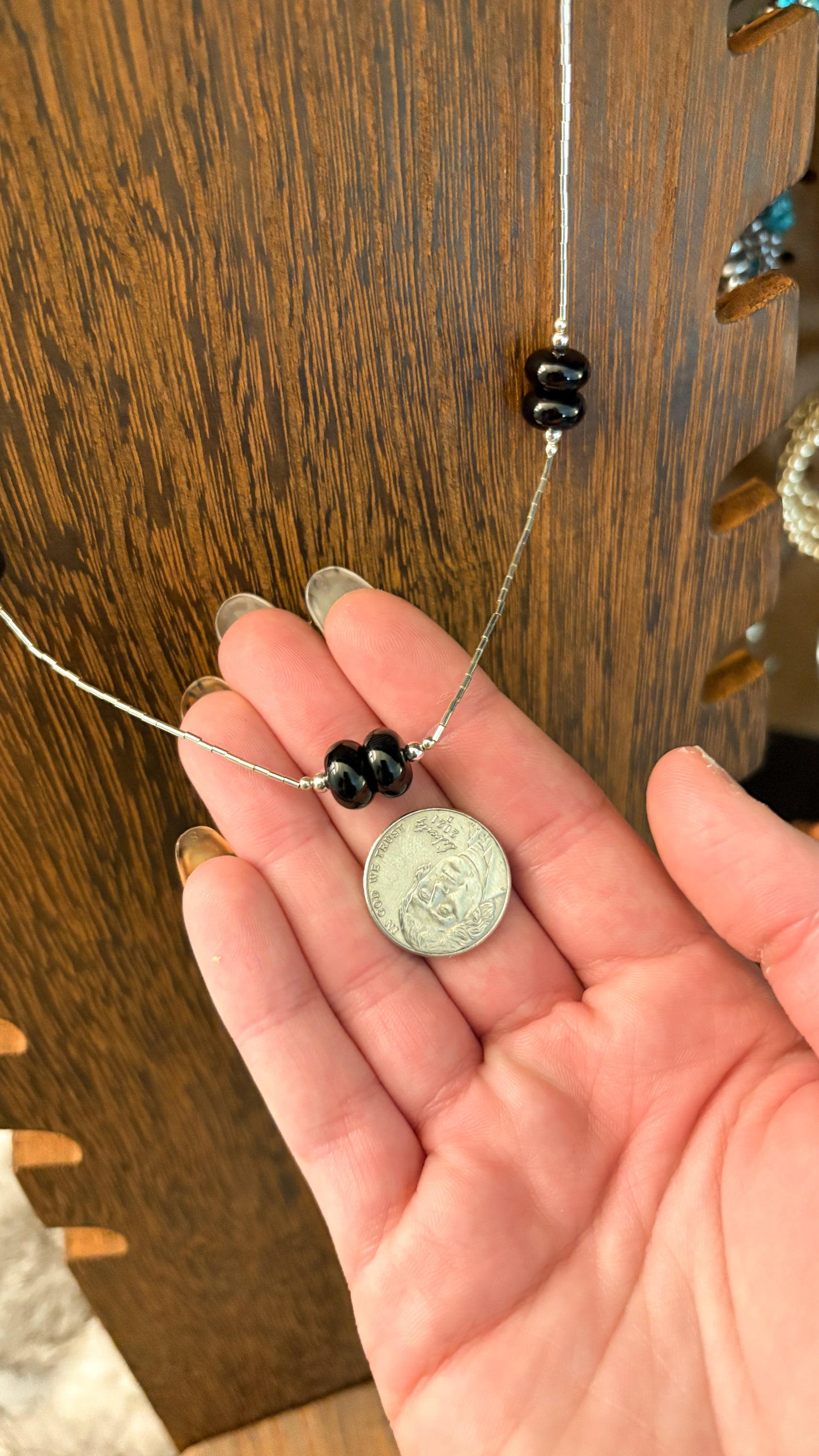 BLACK ONYX LIQUID SILVER NECKLACE