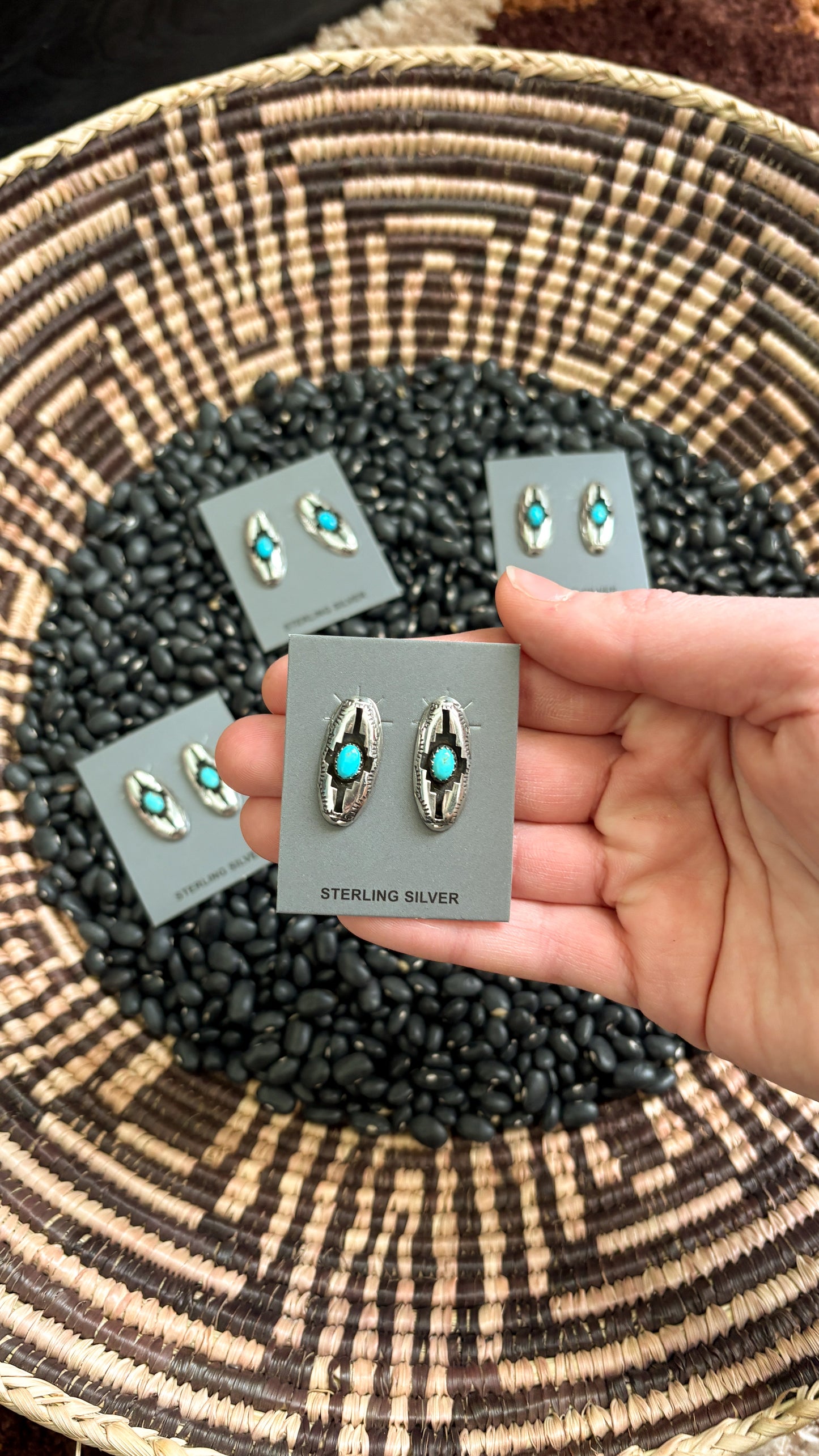 KINGMAN TURQUOISE OVAL SHADOWBOX EARRINGS