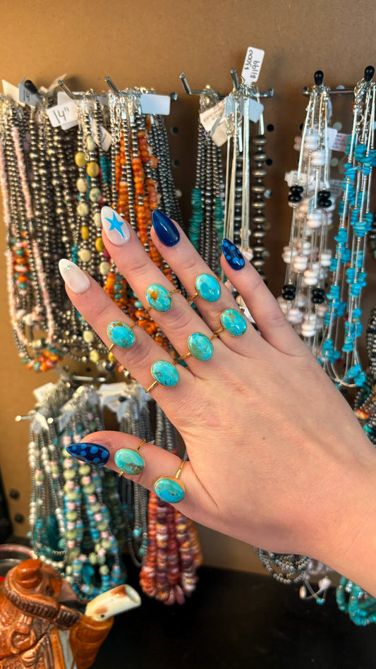 ￼14K GOLD PLATED KINGMAN TURQUOISE RING