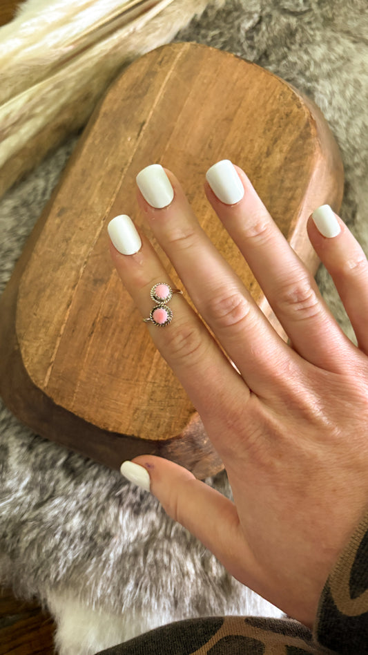 SMALL PINK CONCH DOUBLE STONE RING BY ESTHER WHITE