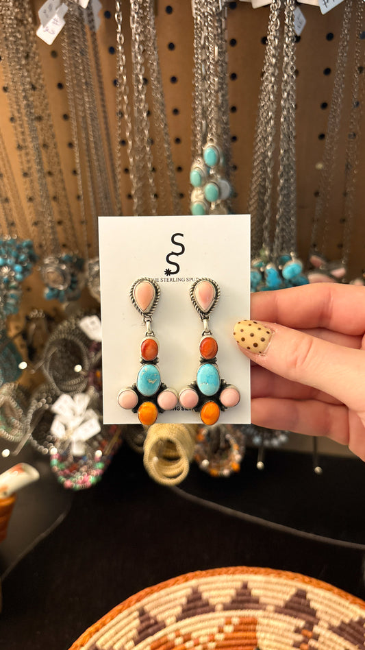 MULTI STONE DANGLE EARRINGS STAMPED AD STERLING