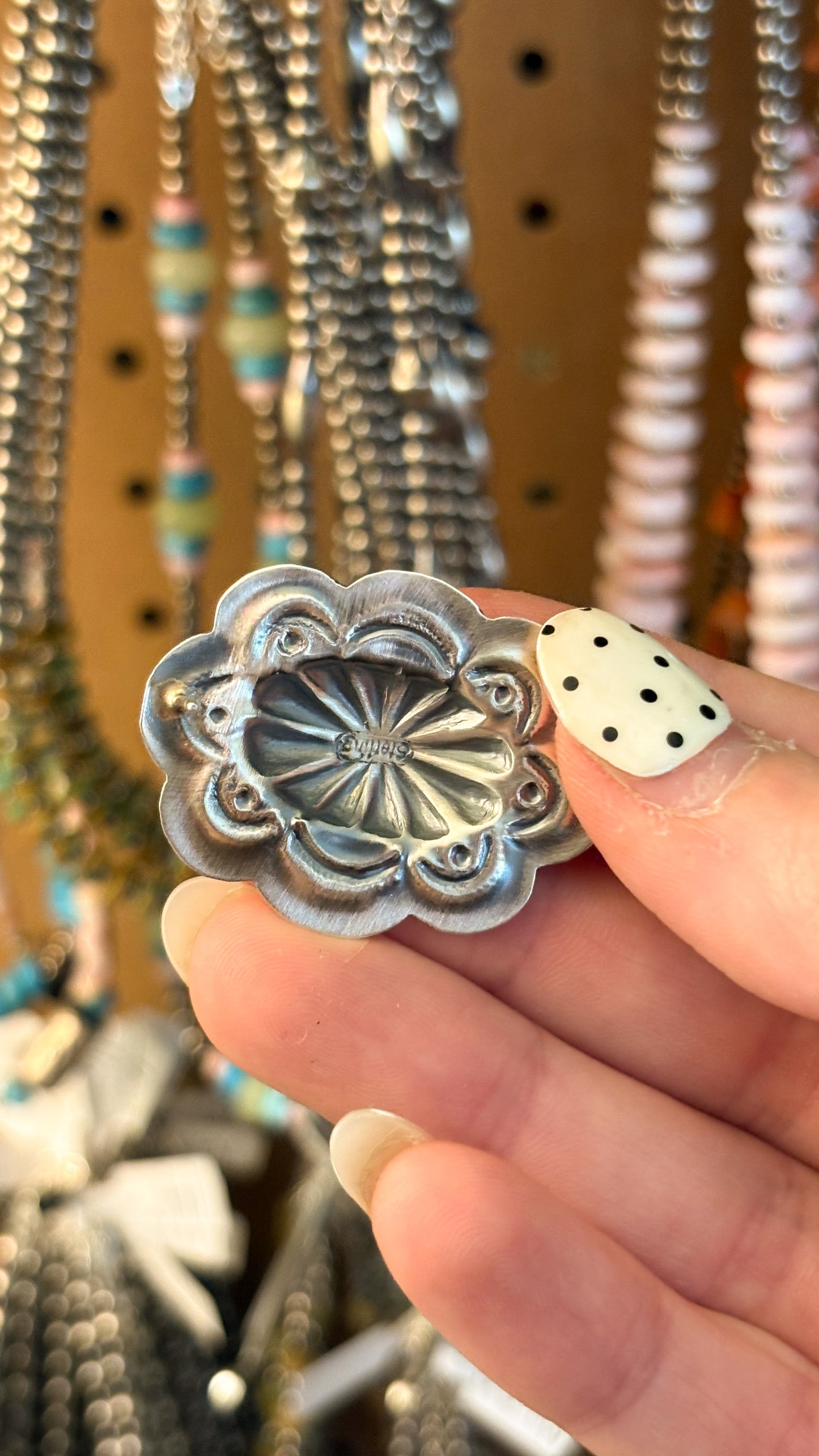 OVAL KINGMAN TURQUOISE CONCHO EARRINGS BY LAVINA BENALLY