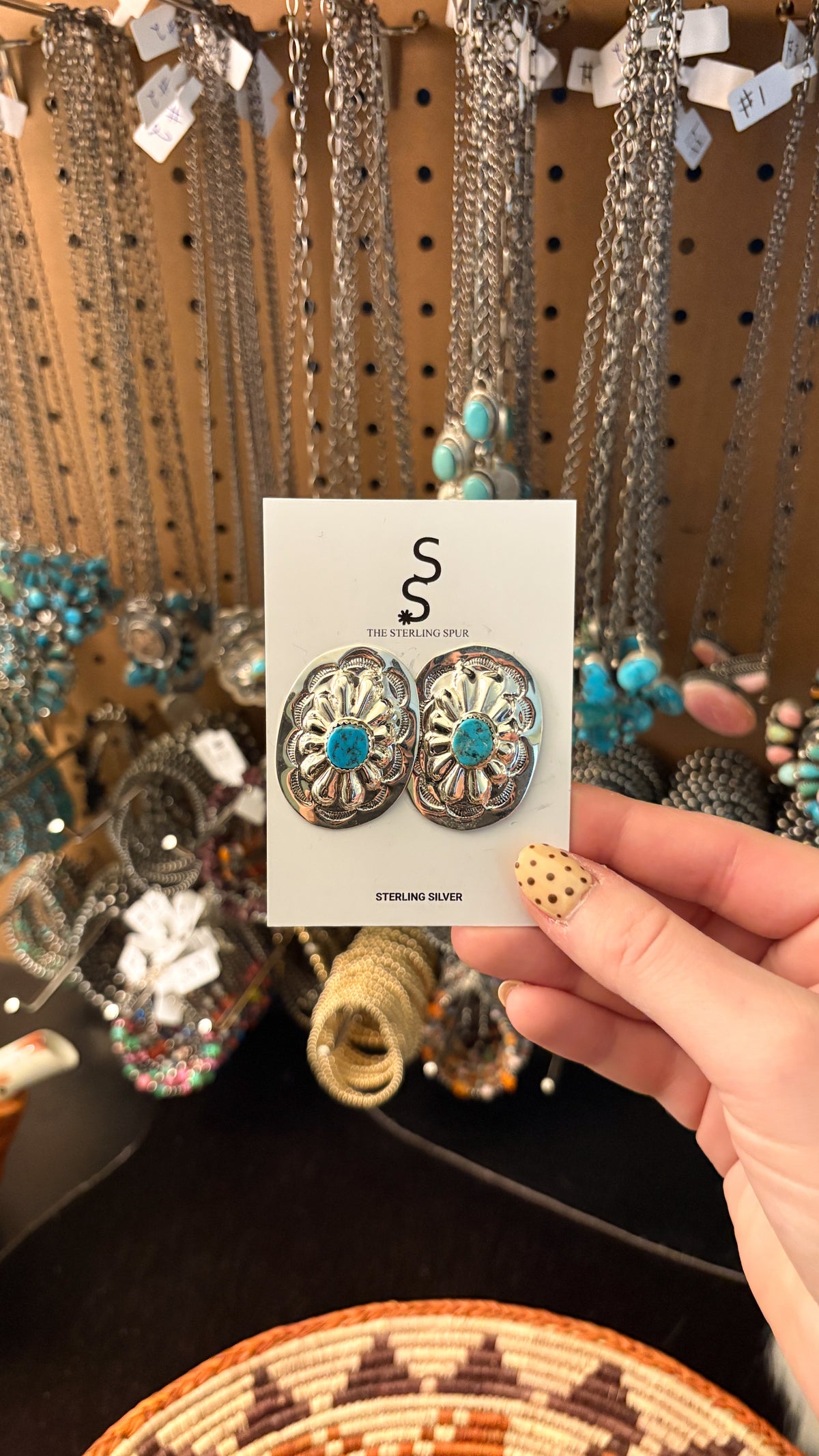 OVAL CONCHO EARRINGS W ROUGH TURQUOISE STONE BY BETTY GILMORE