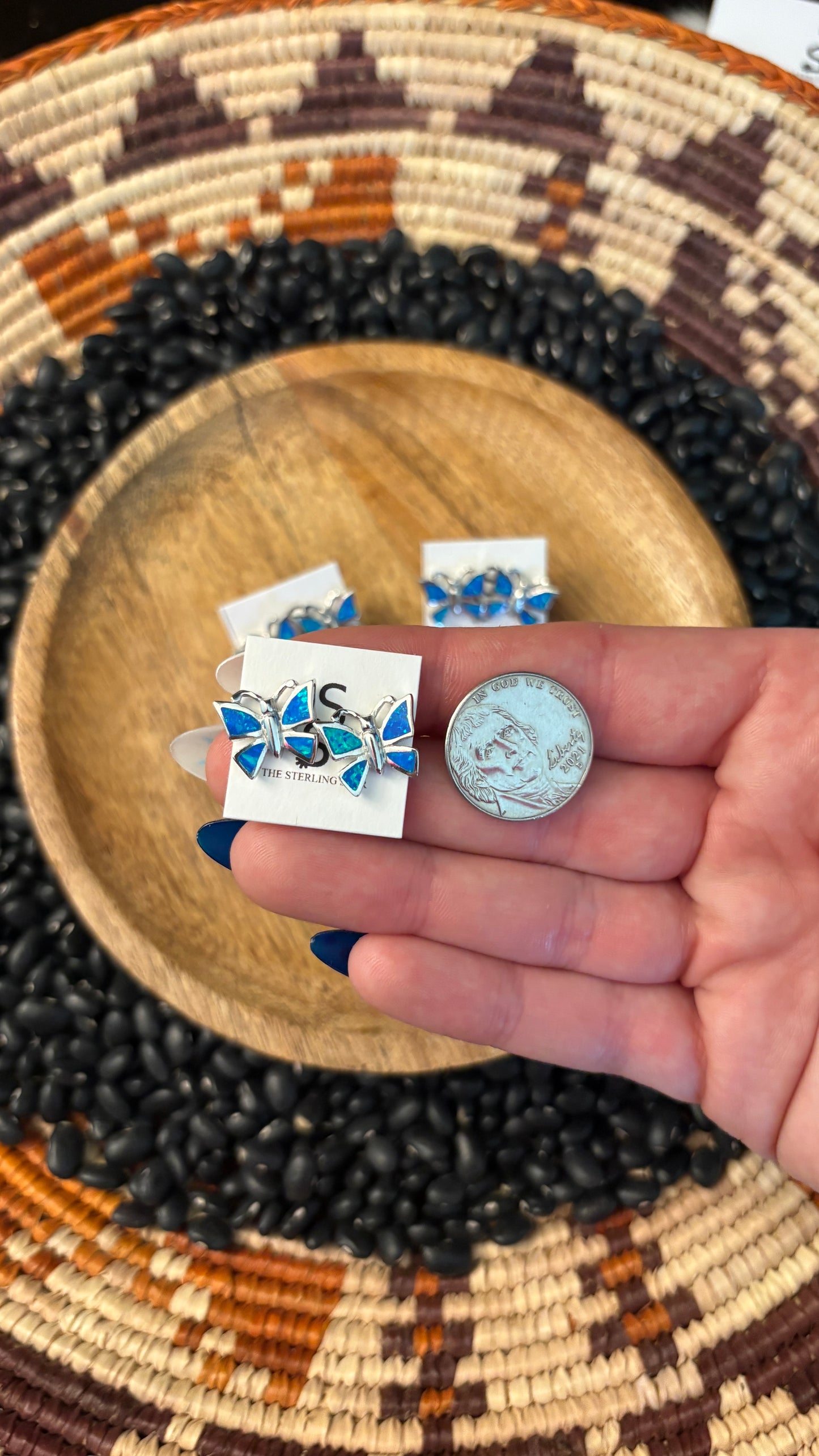 BLUE OPAL BUTTERFLY STUD EARRINGS