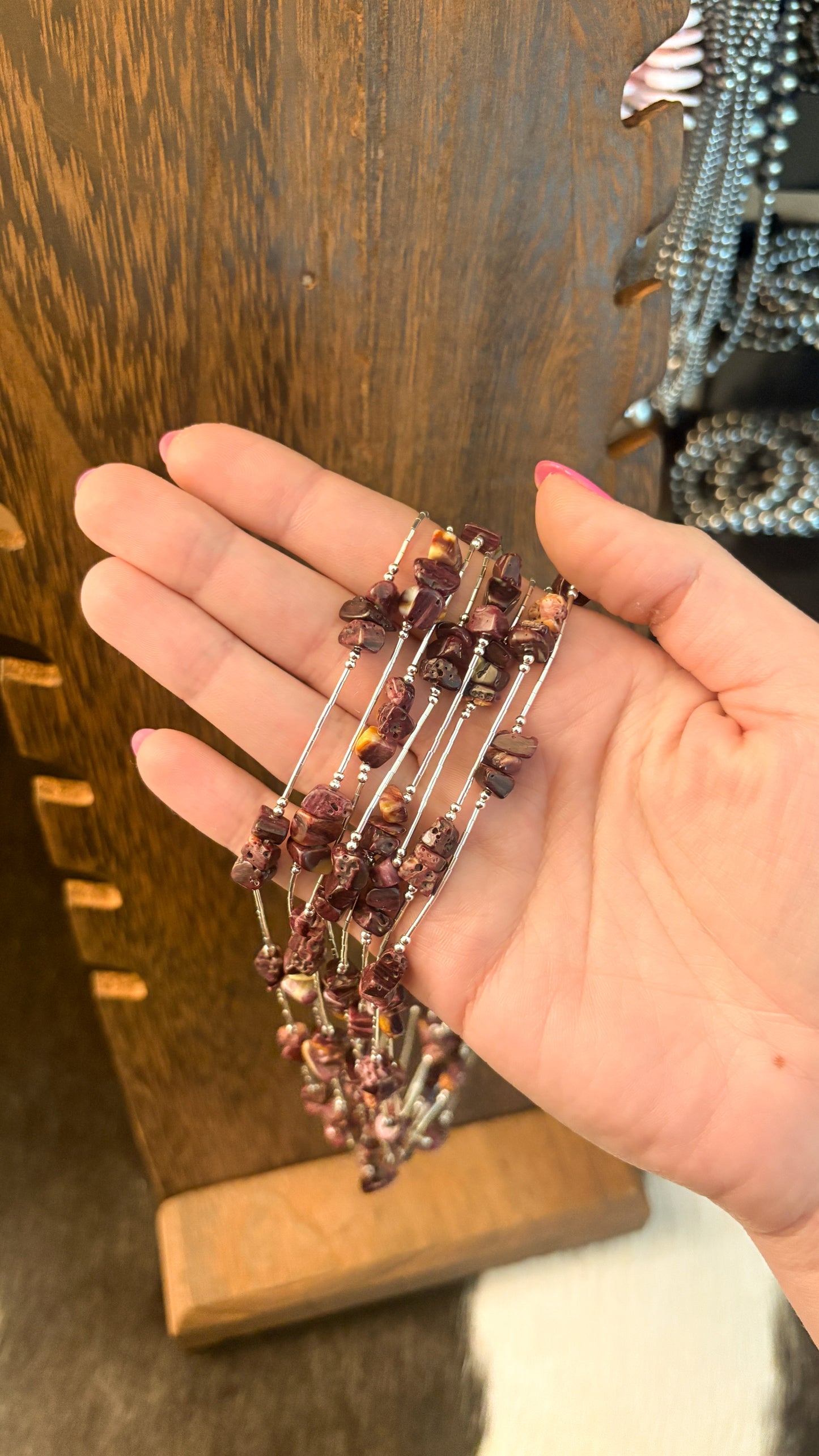 LIQUID SILVER PURPLE SPINY OYSTER CHIP NECKLACE