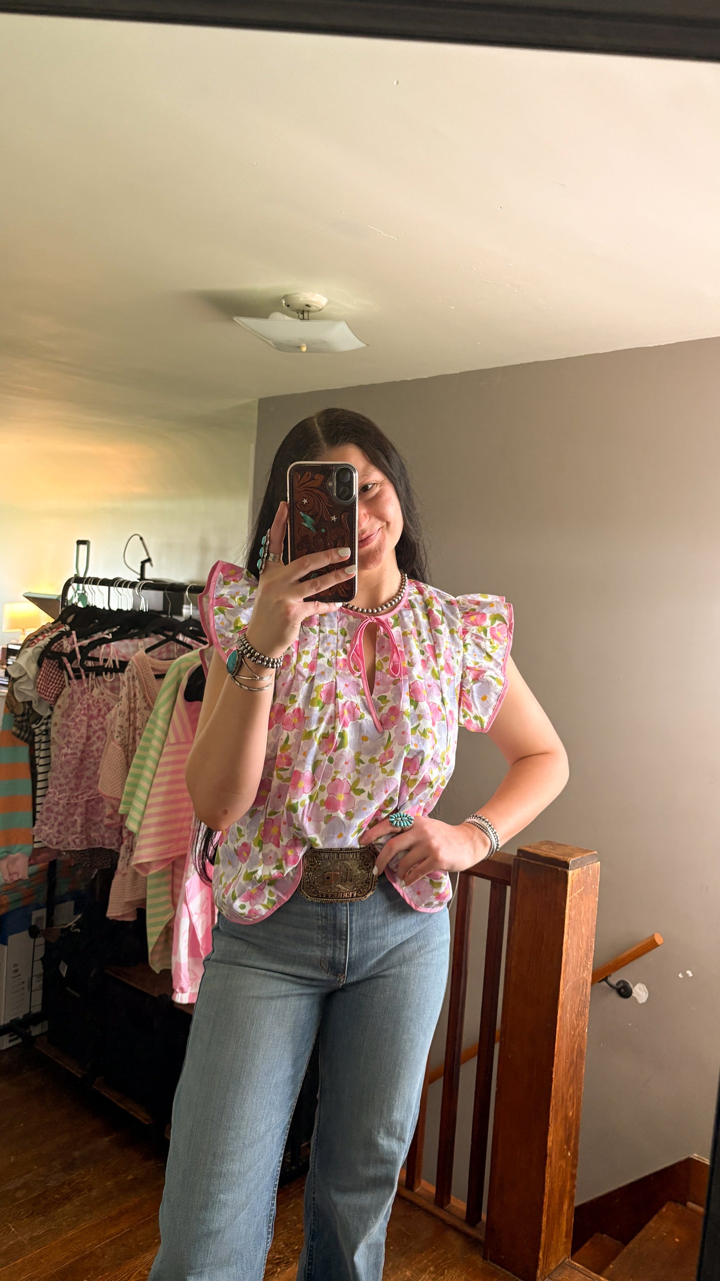 PINK & PURPLE FLORAL RUFFLE BLOUSE