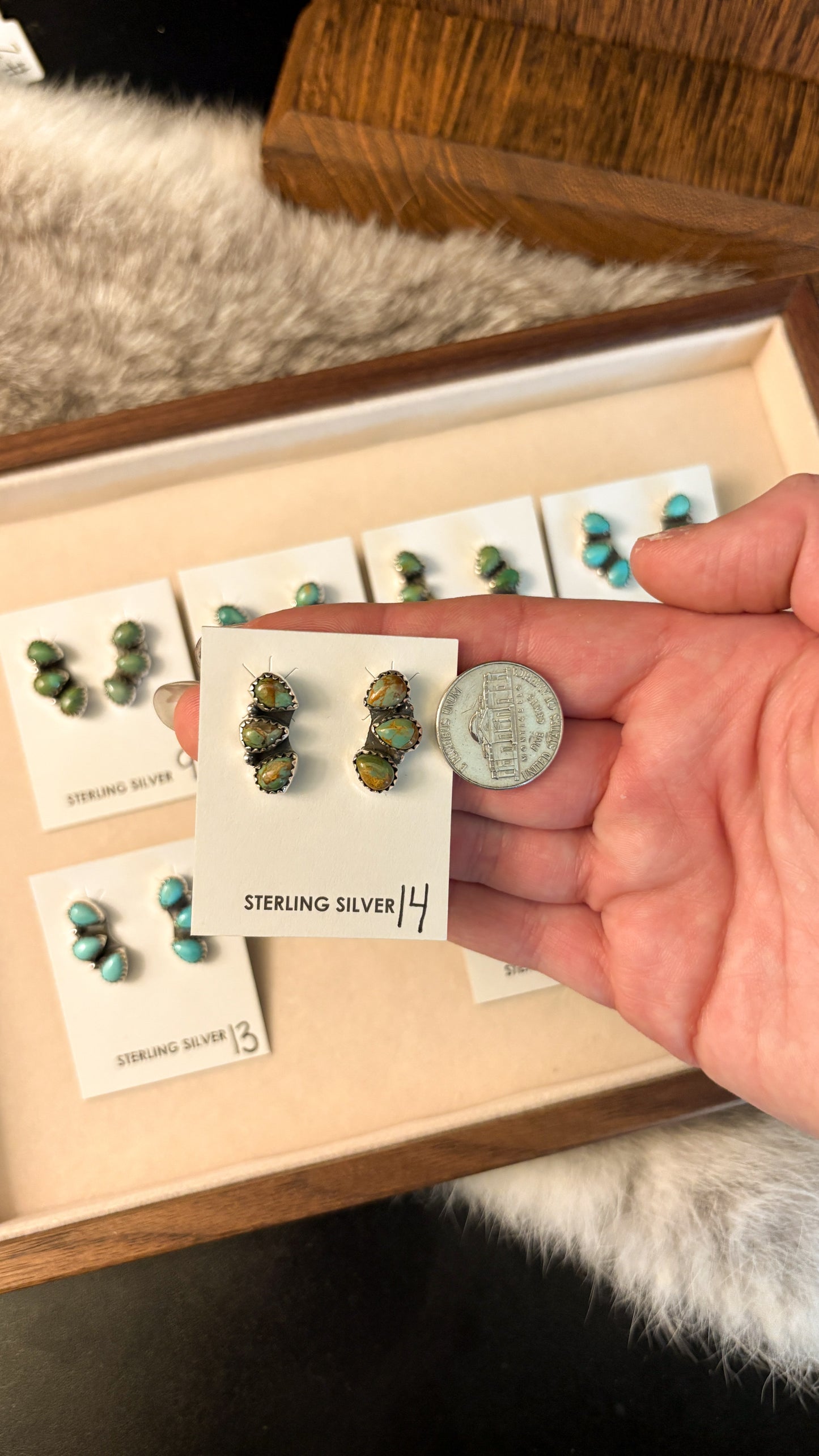 3 STONE TEARDROP SHAPED KINGMAN TURQUOISE EARRINGS
