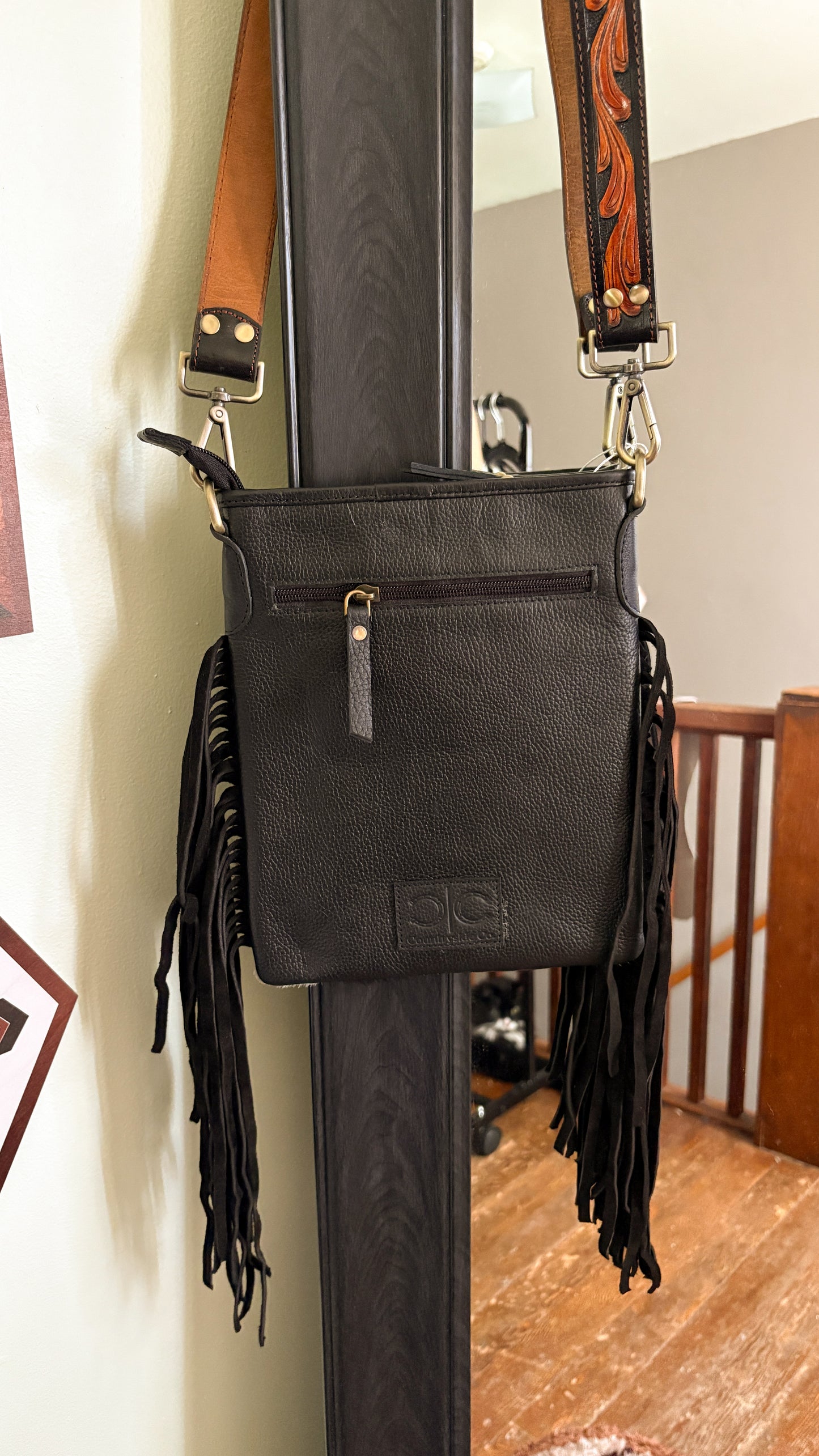 COWHIDE CHECKERED LIGHTNING BOLT CROSS BODY BAG