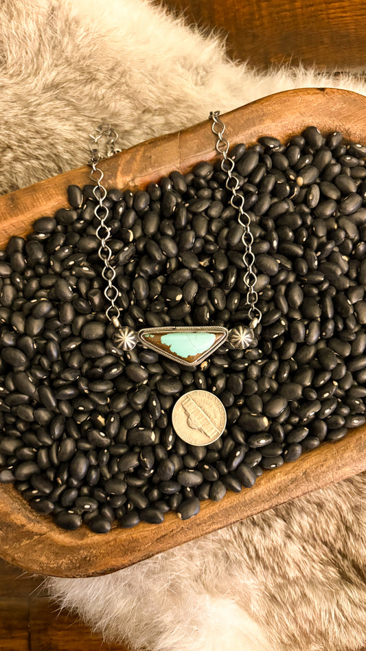 TRIANGLE SHAPED TURQUOISE NECKLACE W STARSHOT DETAIL