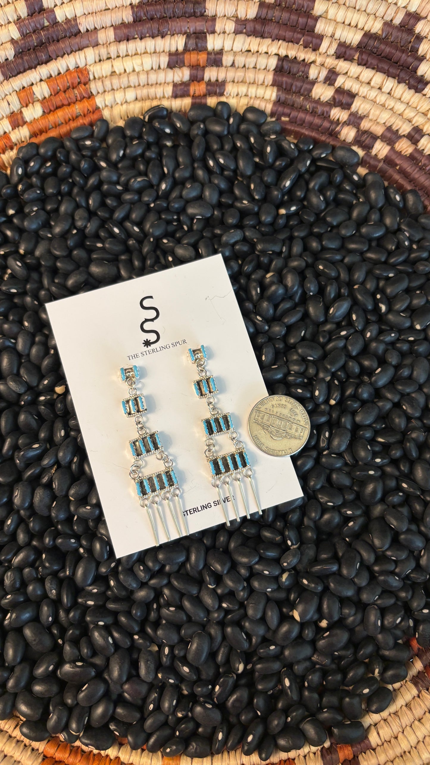 TURQUOISE ZUNI CHANDELIER EARRINGS BY DAVIS KAAMASEE