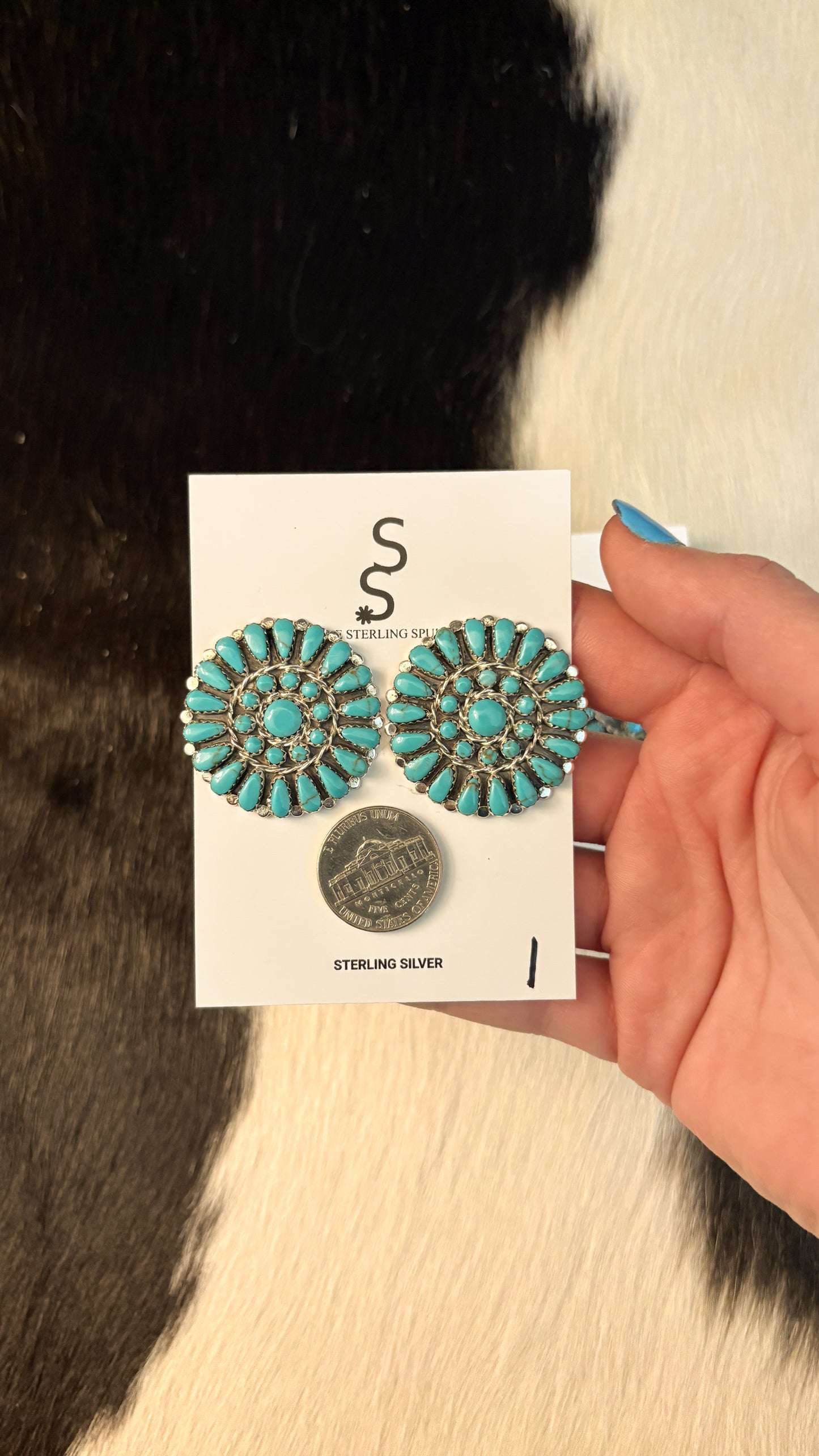 BIG PAPA TURQUOISE CLUSTER EARRINGS BY MATHILDA BENALLY