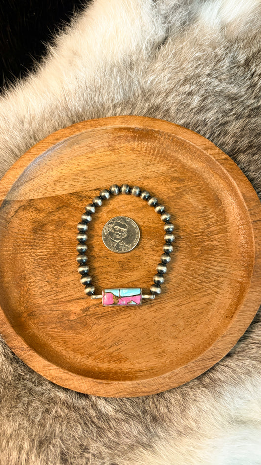 6MM STERLING SILVER STRETCH BRACELET W COTTON CANDY CHARM