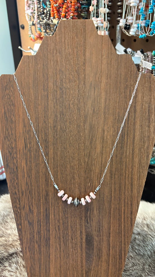 PINK CONCH STAMPED SAUCER BEAD CHAIN NECKLACE