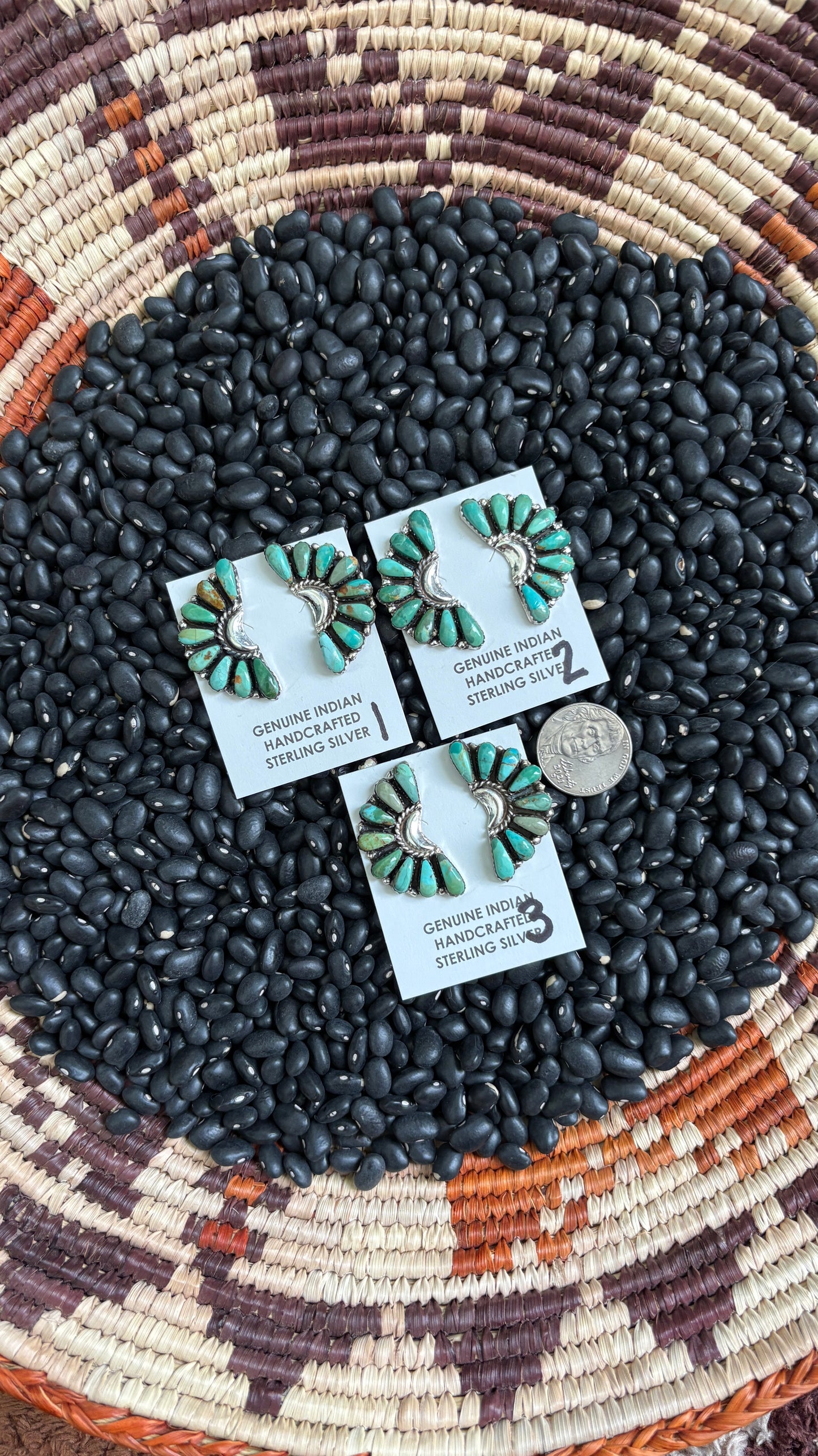 LARGE HALF CLUSTER EARRINGS BY JESSE WILLIAMS - GREEN TURQUOISE