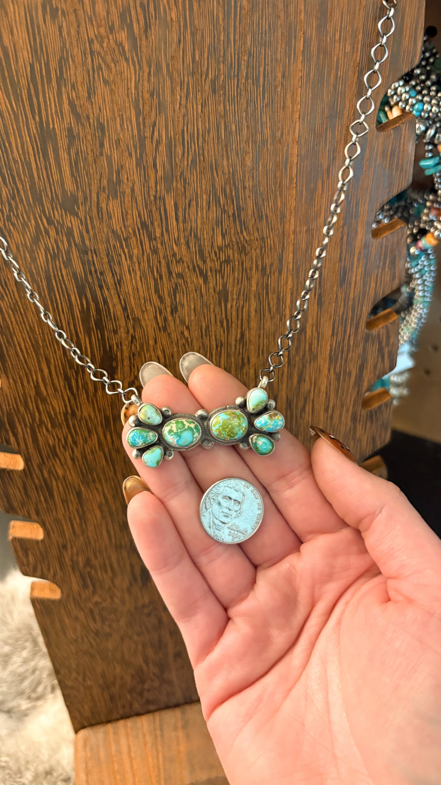 SONORAN GOLD TURQUOISE CLUSTER BAR NECKLACE