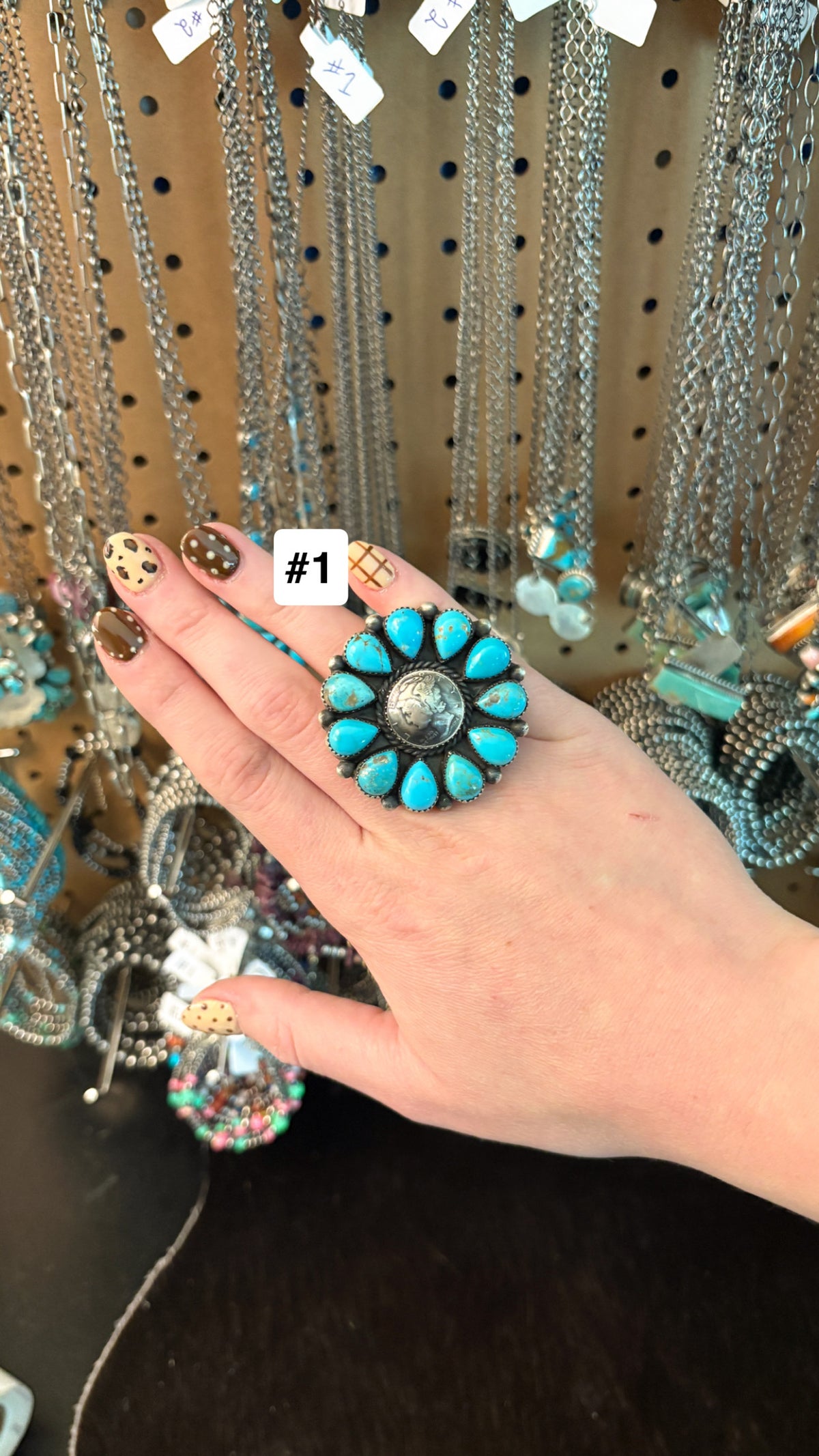 MERCURY DIME TURQUOISE CLUSTER RING BY MARLENE JONES