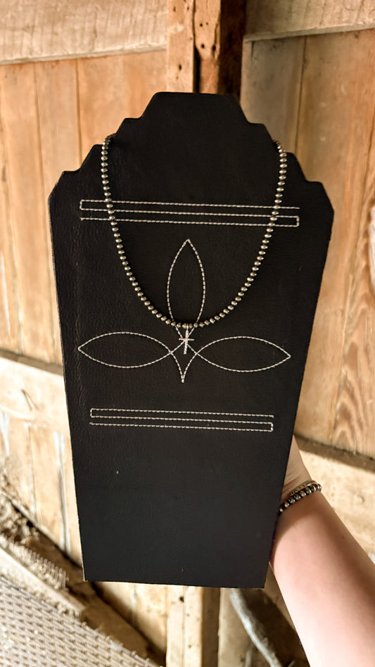 4MM STERLING SILVER PEARL NECKLACE W CROSS PENDANT