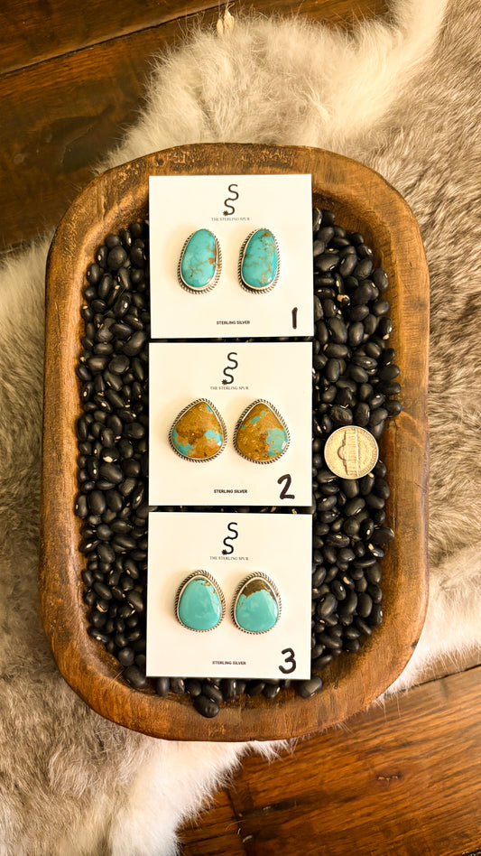 LARGE TURQUOISE POST EARRINGS BY DONOVAN NEZ