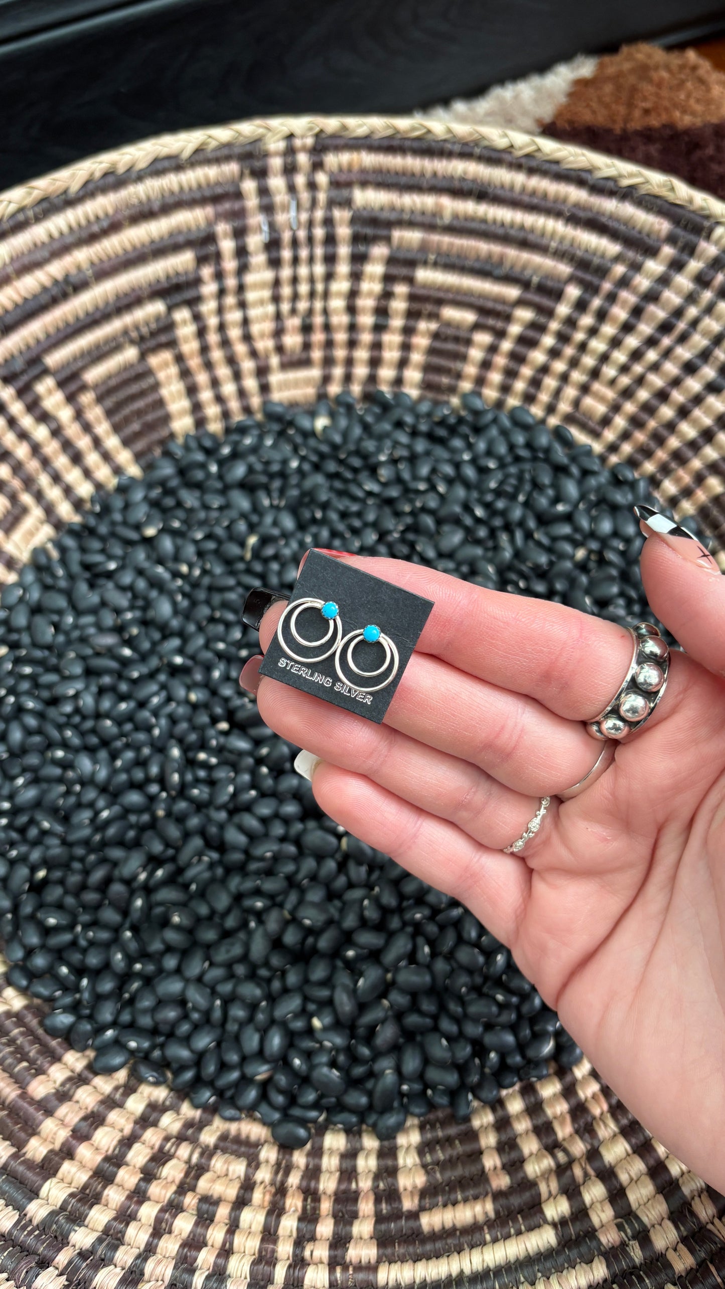 DOUBLE LOOP SINGLE STONE TURQUOISE STUDS