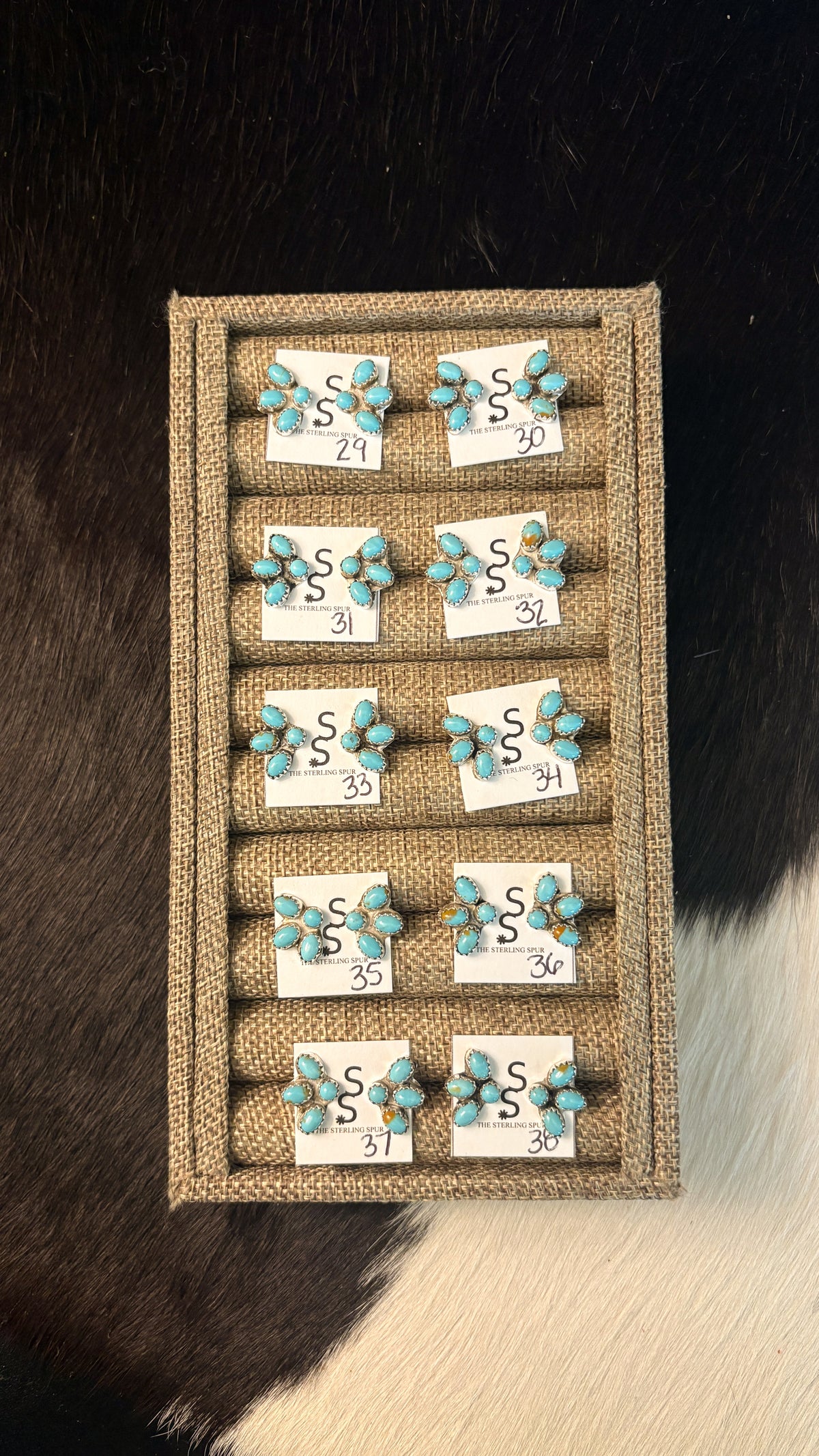 MINI KINGMAN TURQUOISE HALF CLUSTER EARRINGS BY MAXINE RAMIREZ