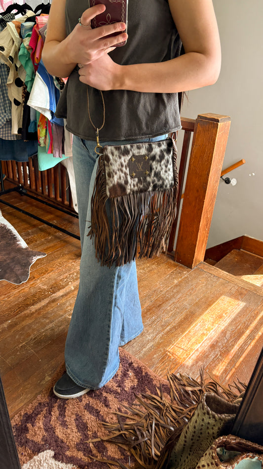 UPCYCLED LV FRINGE CROSSBODY BAG - DARK BROWN