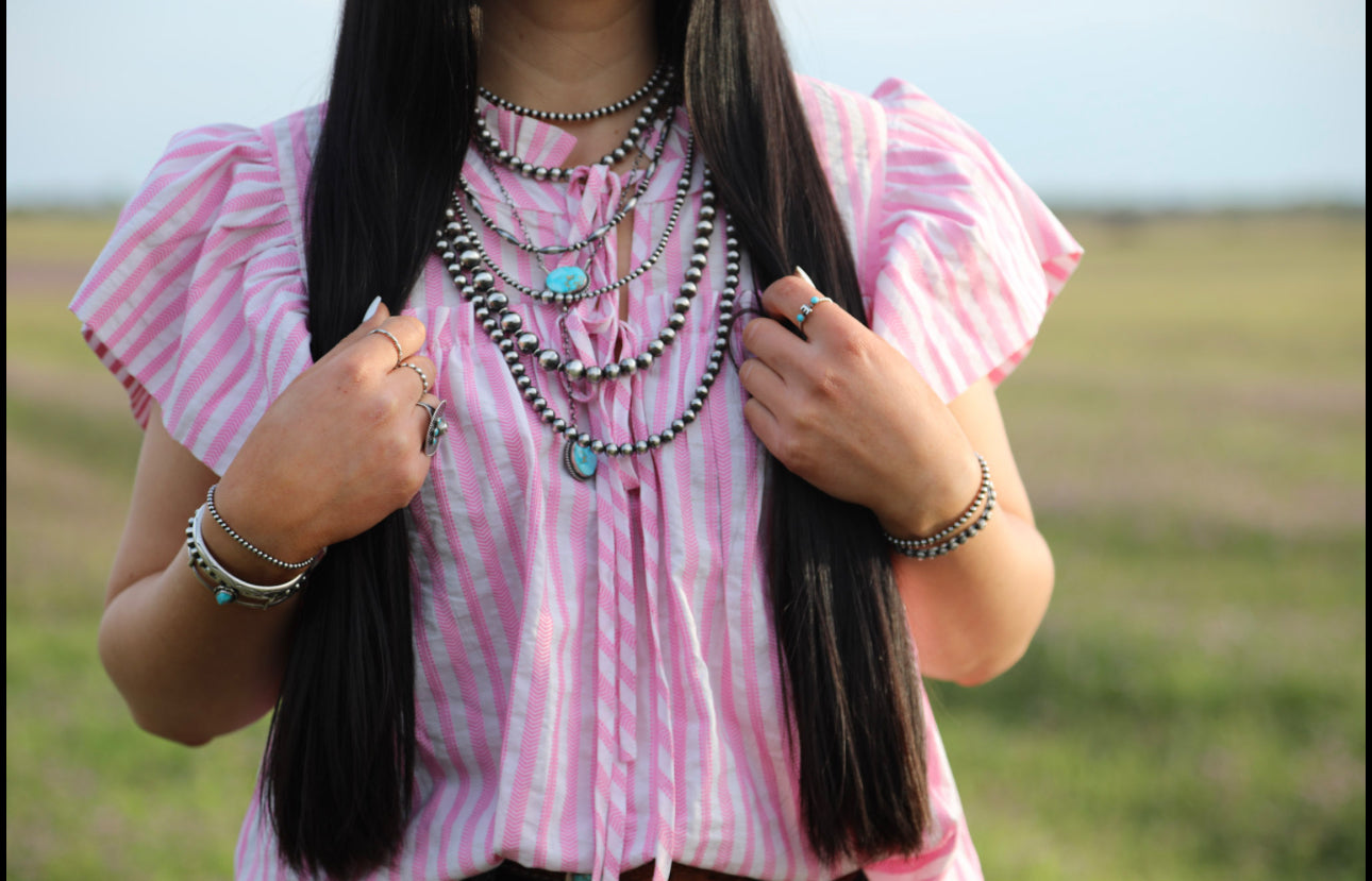 PINK & WHITE STRIPED RUFFLE BLOUSE